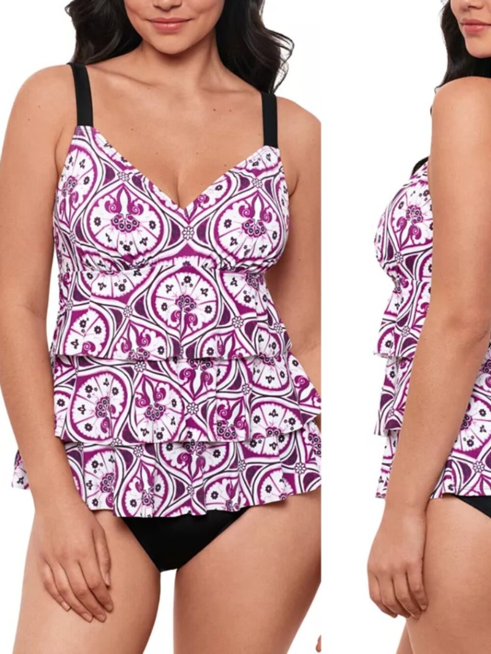 Swim Solutions Women's Printed Tiered Fauxkini One-Piece Swimsuit Sz 14